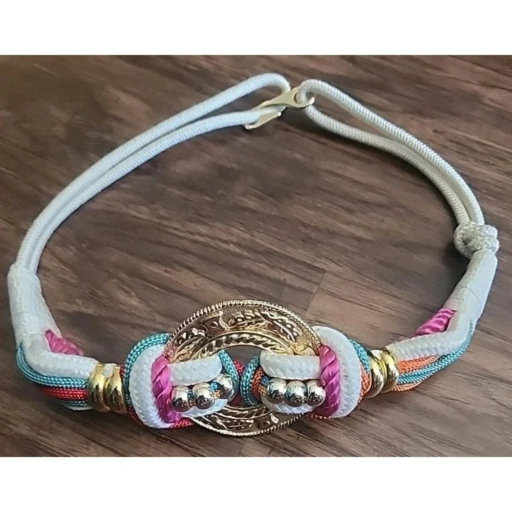 Vintage BOHO Bohemian Style Belt Gold Buckle Colorful Beads SMALL S